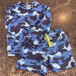 Primary Blue Camouflage Rashguard Set with Yellow Drawstring
